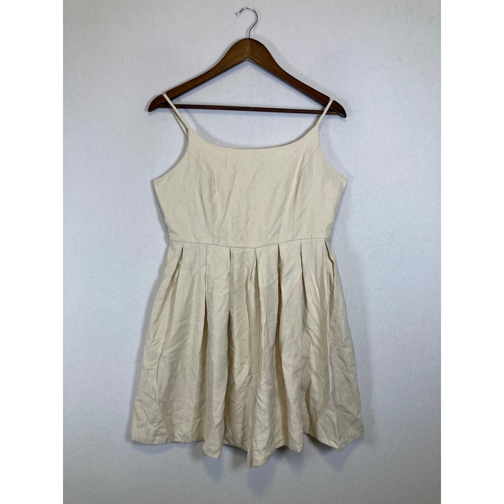 Coastal Grandma Cottagecore Cider Women XL Beige Linen Blend Pleated Skirt Dress